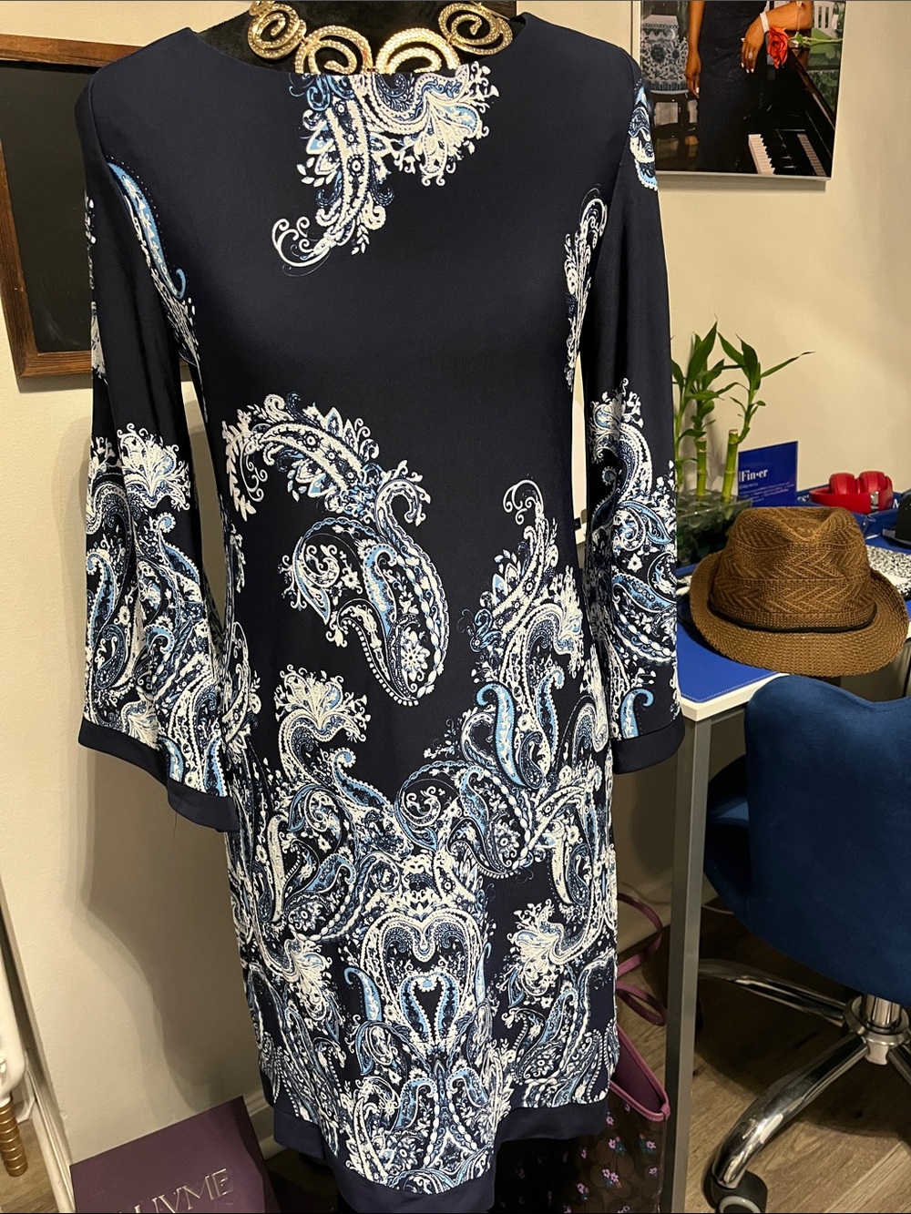 Paisley Print Navy Midi Shift Dress